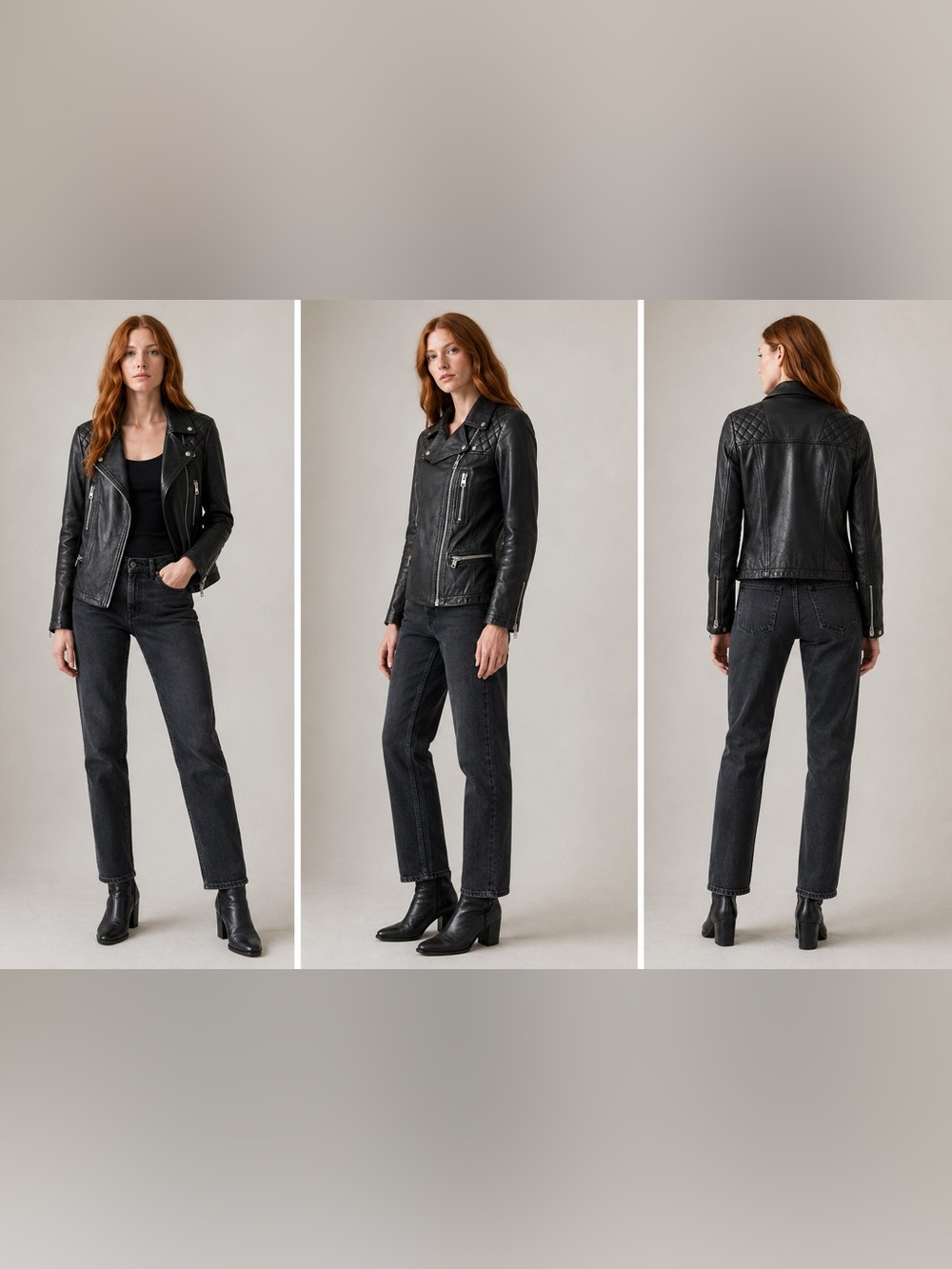 AllSaints Cargo Black Leather Quilted Biker Moto Jacket Women’s US 6 UK 10